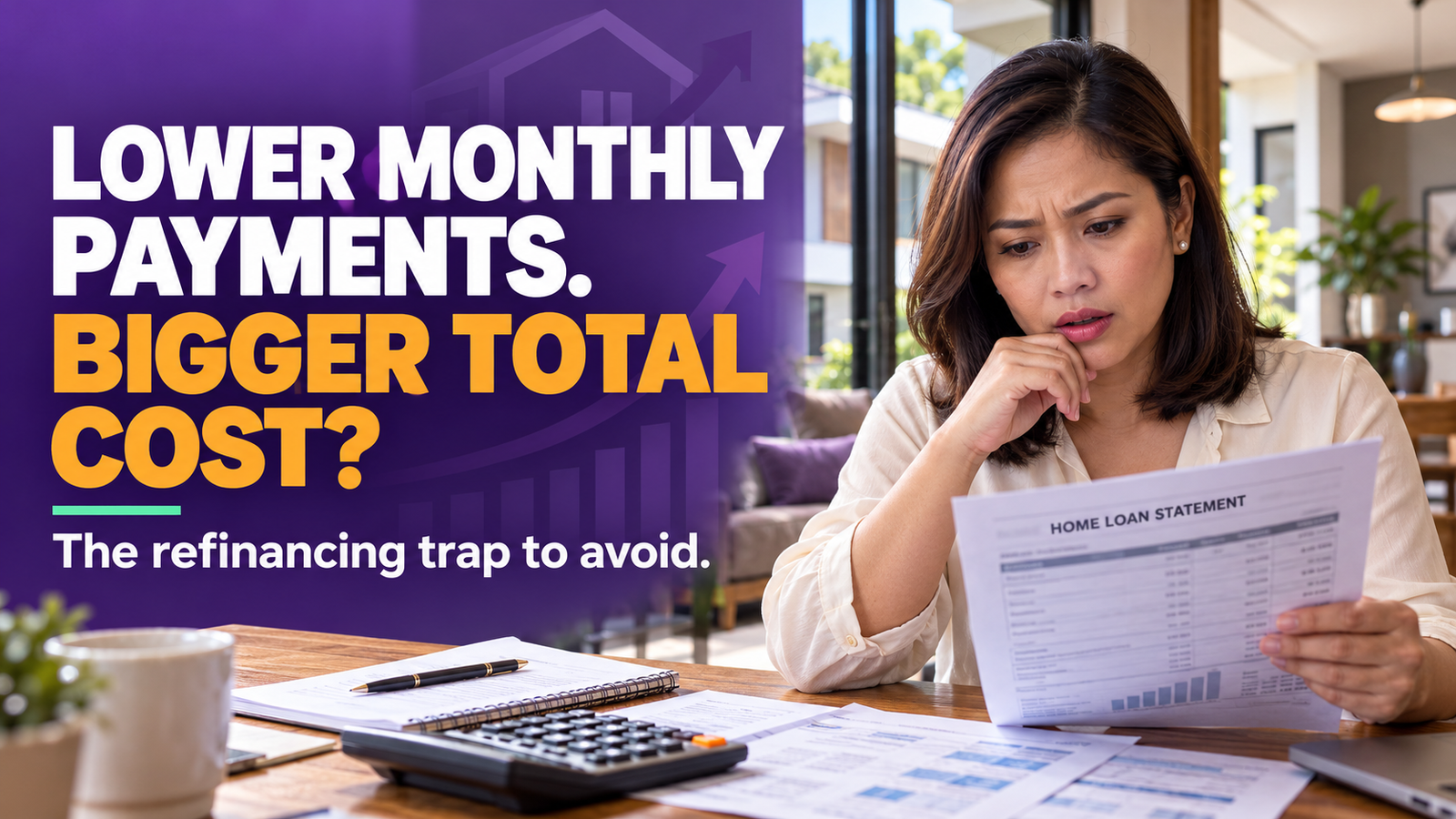 Filipino homeowner reviewing refinancing costs and monthly repayments