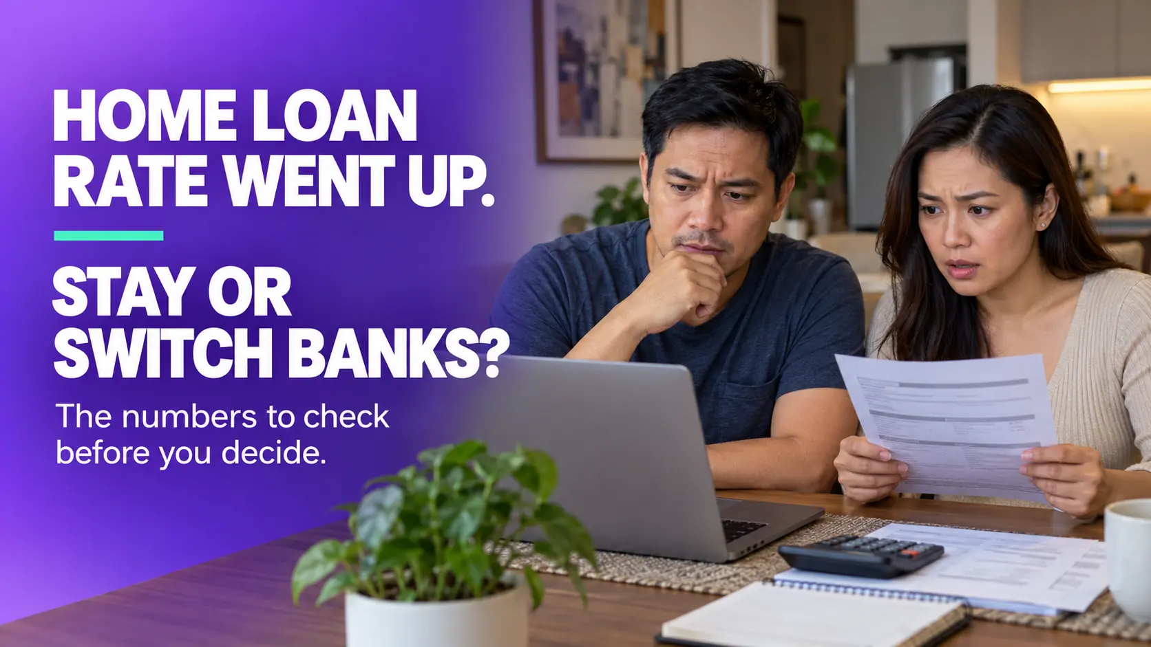 Filipino couple deciding whether to switch banks after a home loan rate increase